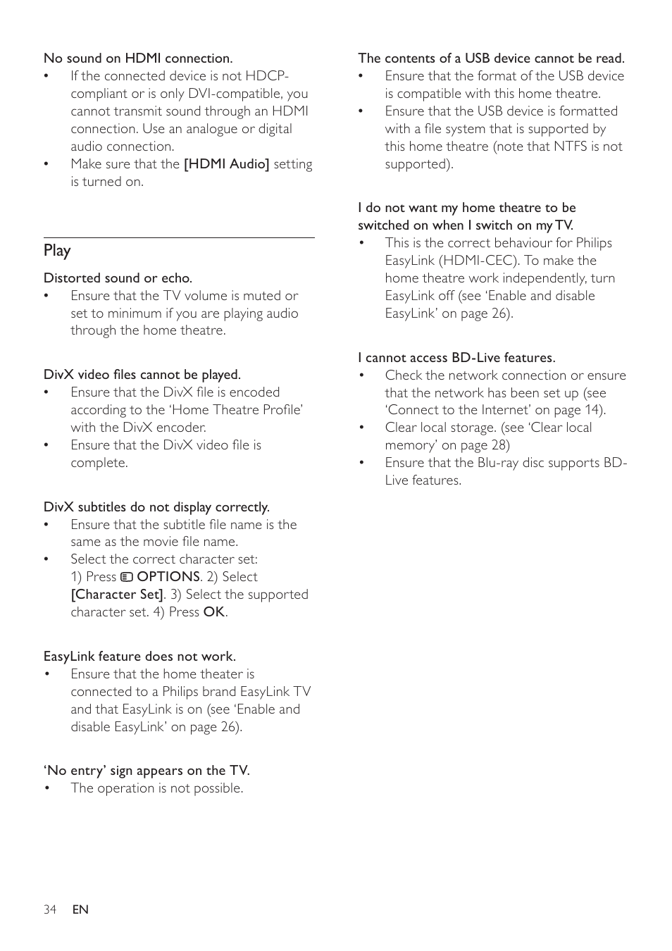 Play | Philips - HTS8160B User Manual | Page 36 / 40