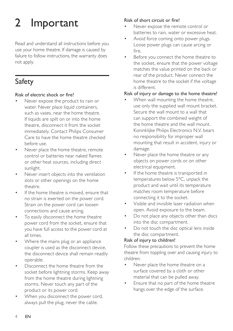 2 important, Safety | Philips - HTS8160B User Manual | Page 6 / 40