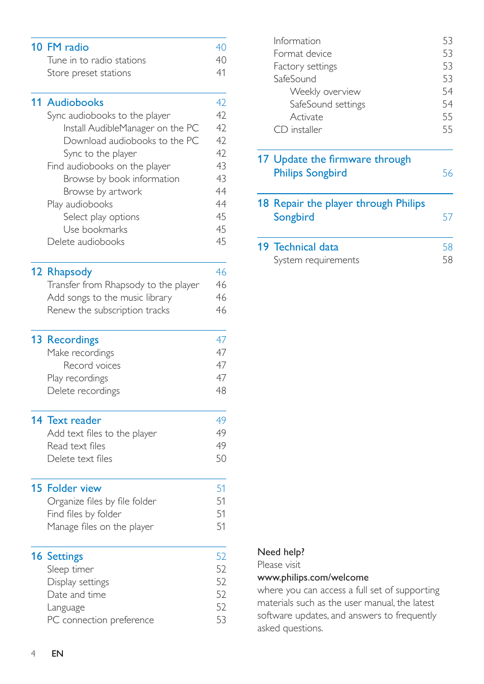 Philips GOGEAR SA3MUS08 User Manual | Page 4 / 59