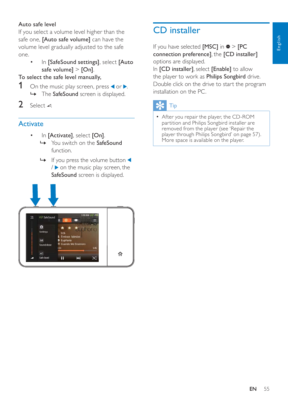 Activate, Cd installer, If you have switched on the | Philips GOGEAR SA3MUS08 User Manual | Page 55 / 59