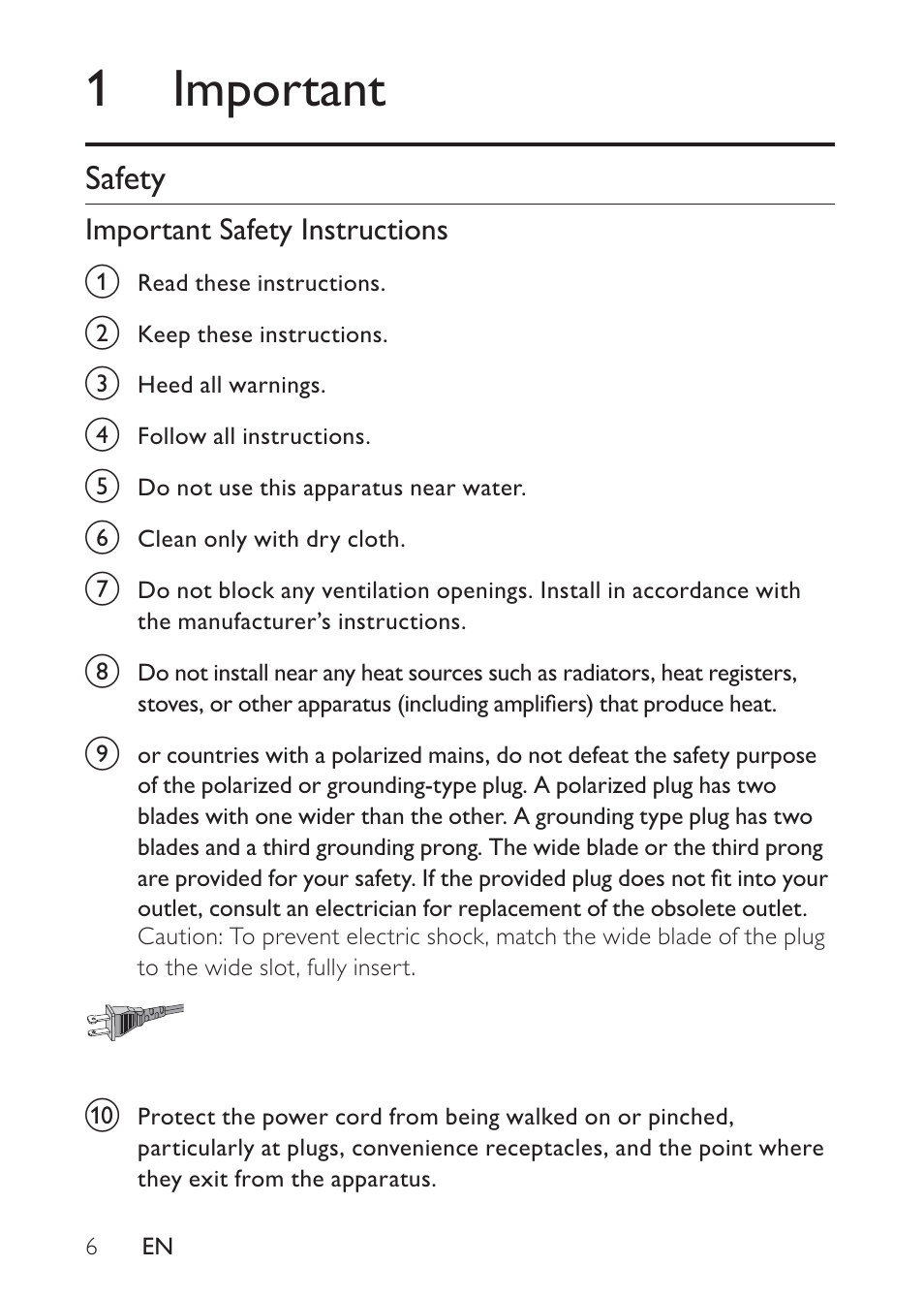 1 important, Safety, Important safety instructions | Philips DS8500/37 User Manual | Page 6 / 23