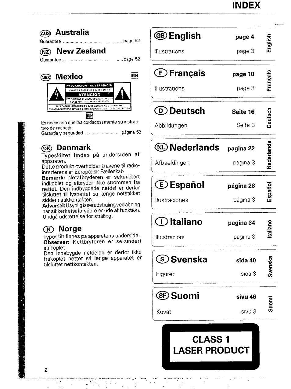 Australia, New zealand, Mexico | Shhh, Íb) english, M cd fran9ais, Danmark, Ñ) norge, Cd español, Cd italiano | Philips CD602 User Manual | Page 2 / 12