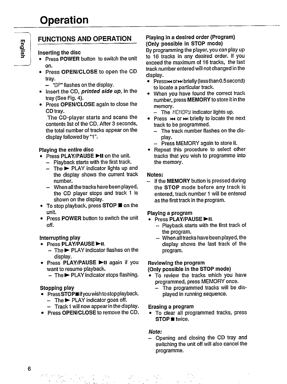 Functions and operation, Operation | Philips CD602 User Manual | Page 6 / 12