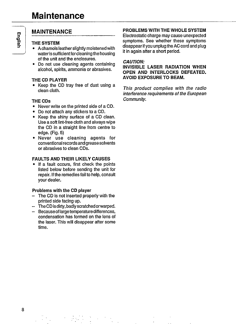 Maintenance | Philips CD602 User Manual | Page 8 / 12