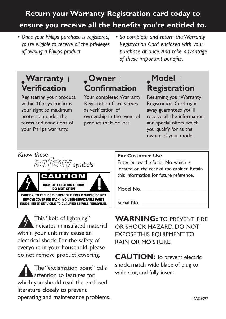 Ssa affe etty y, Warranty verification, Owner confirmation | Model registration | Philips AZ9106 User Manual | Page 2 / 66