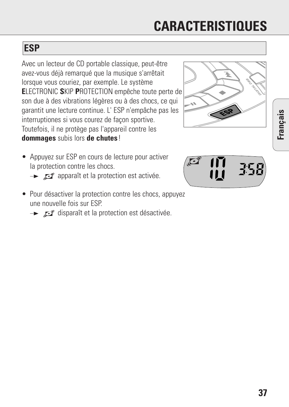 Caracteristiques, Fran ç ais | Philips AZ9106 User Manual | Page 37 / 66