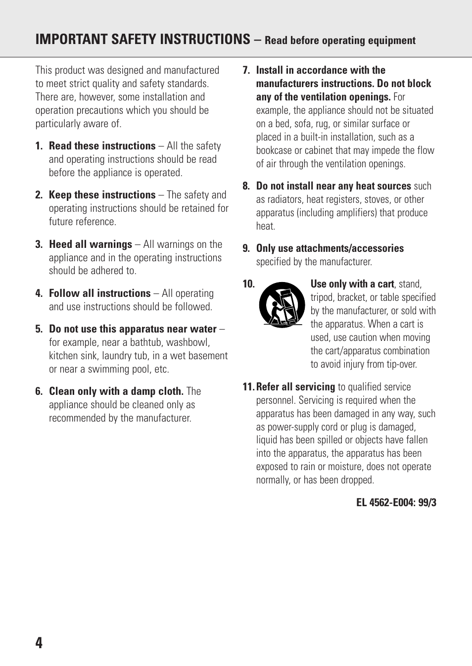 Important safety instructions | Philips AZ9106 User Manual | Page 4 / 66