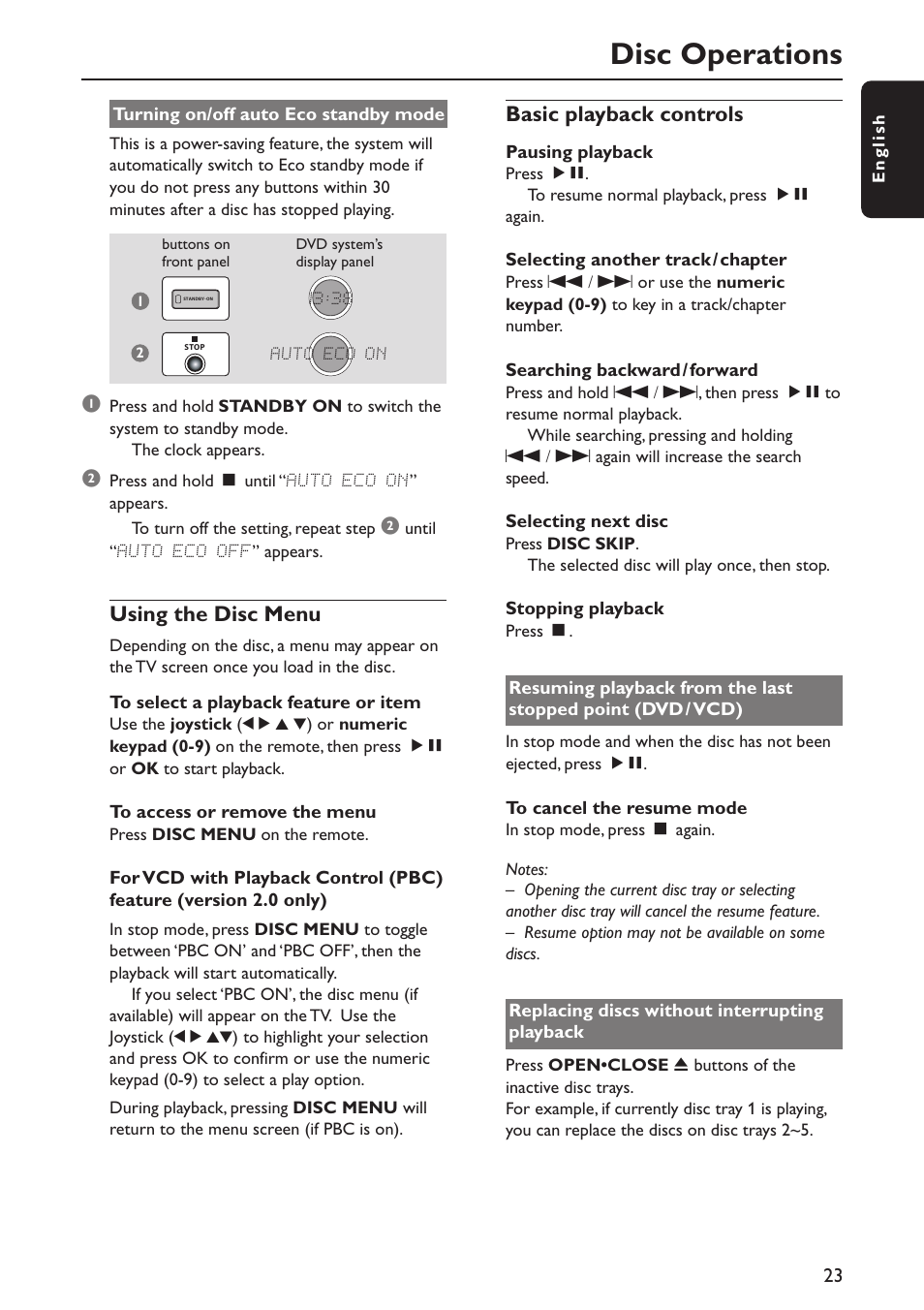 Disc operations, Using the disc menu, Basic playback controls | Philips MX5800SA/21 User Manual | Page 23 / 49