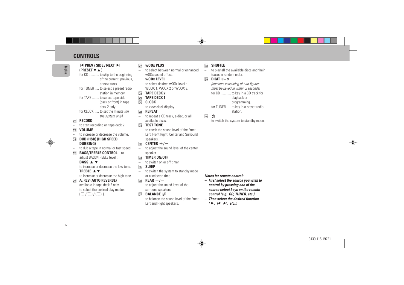 Controls | Philips FW P88 User Manual | Page 12 / 31