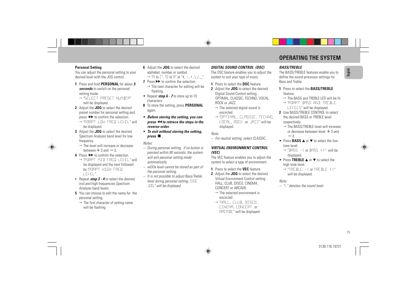 Operating the system | Philips FW P88 User Manual | Page 15 / 31