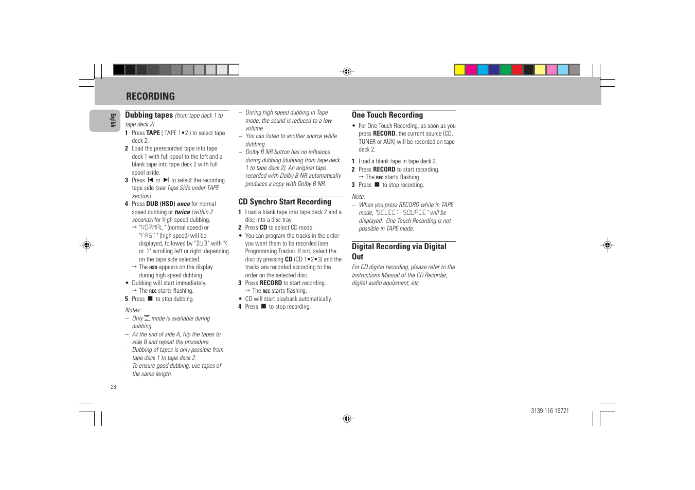 Recording | Philips FW P88 User Manual | Page 26 / 31