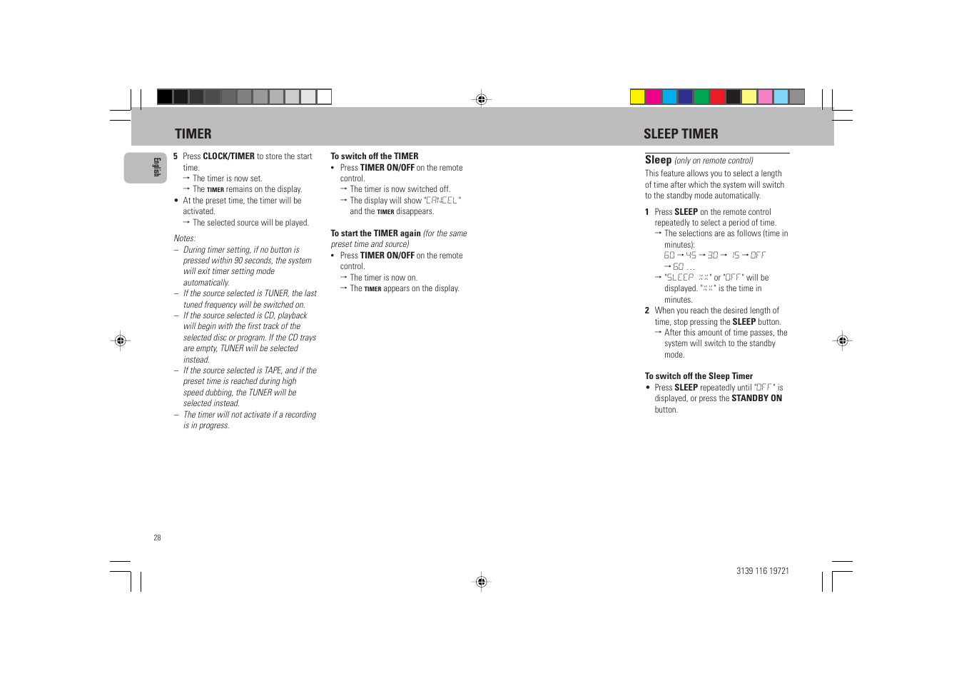 Timer sleep timer | Philips FW P88 User Manual | Page 28 / 31