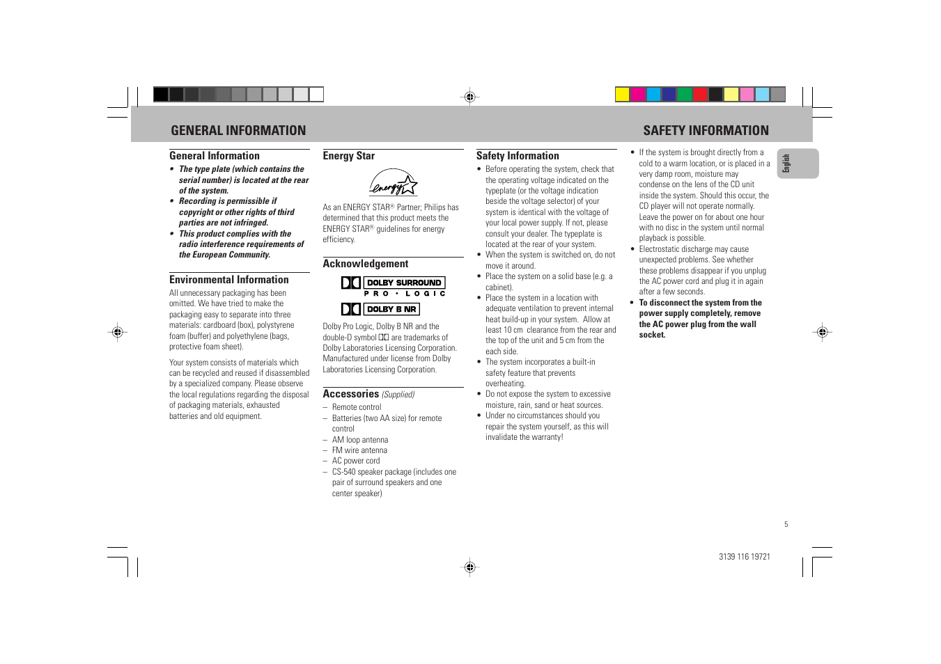 General information safety information | Philips FW P88 User Manual | Page 5 / 31