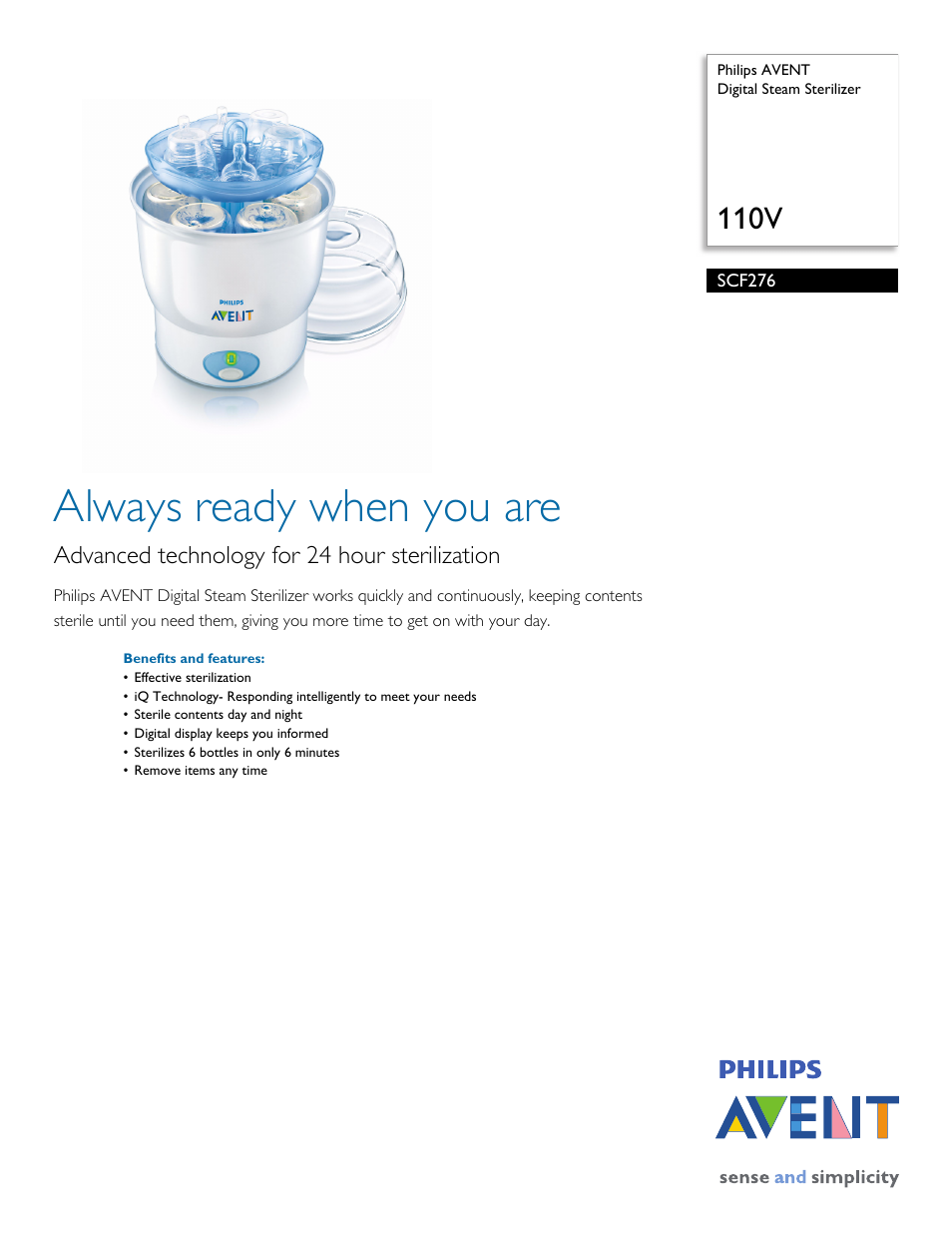 Philips Digital Steam Sterilizer SCF276/33 User Manual | 2 pages