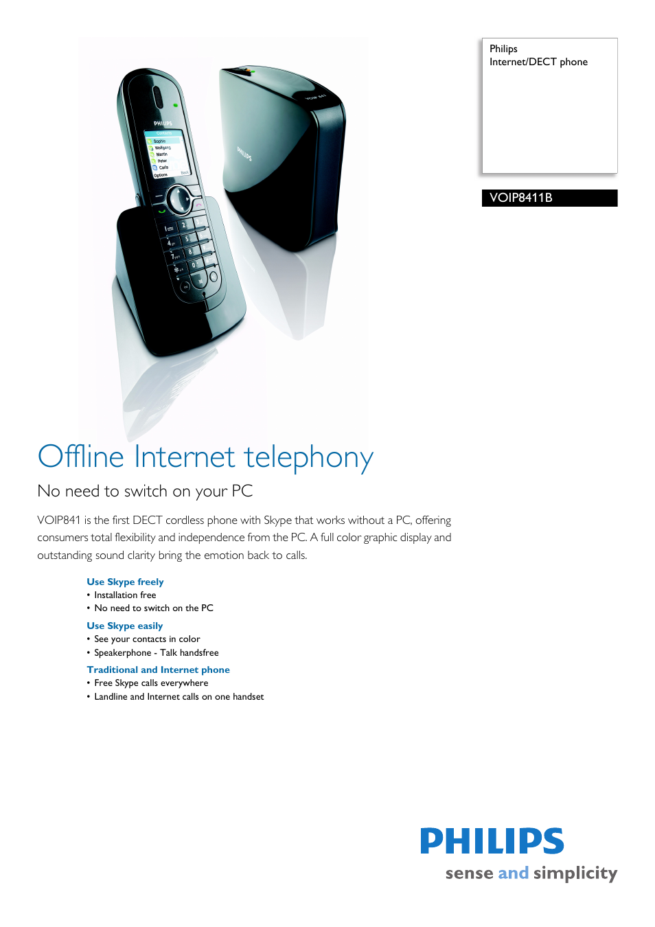 Philips VOIP8411B User Manual | 2 pages