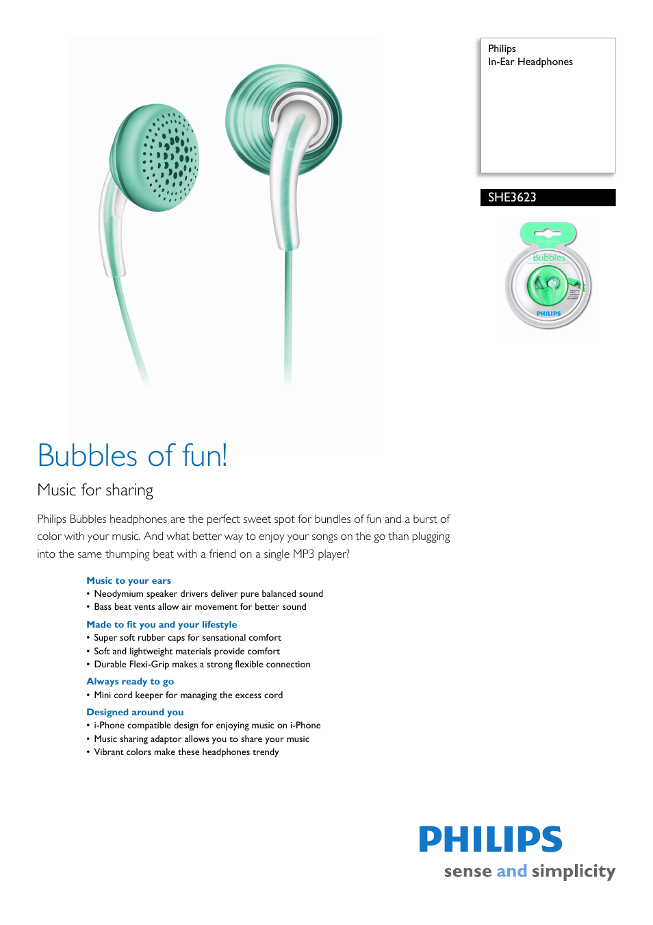 Philips BUBBLES OF FUN SHE3623 User Manual | 2 pages
