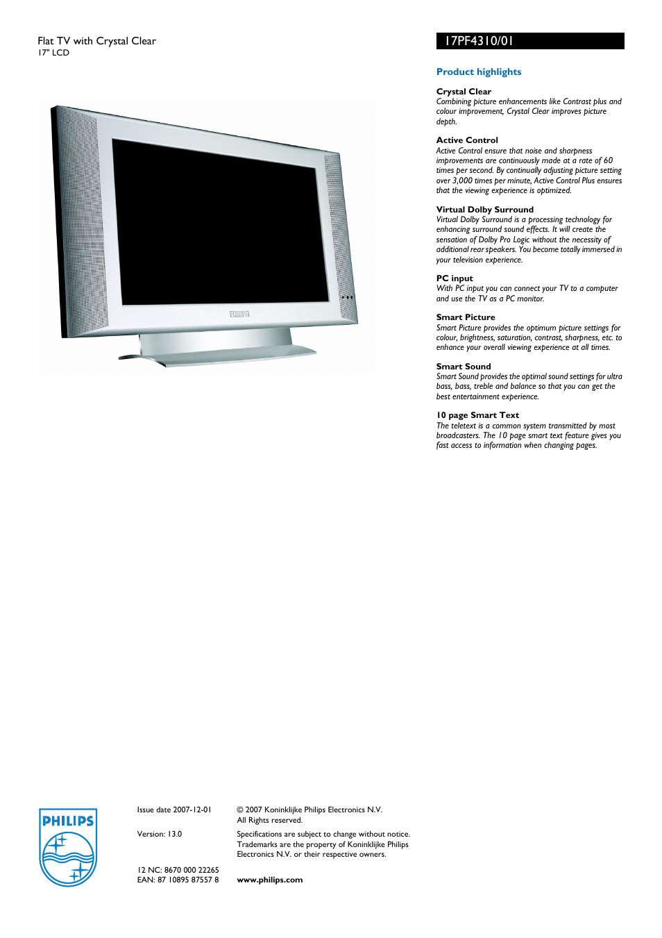 Philips 17PF4310 User Manual | Page 3 / 3