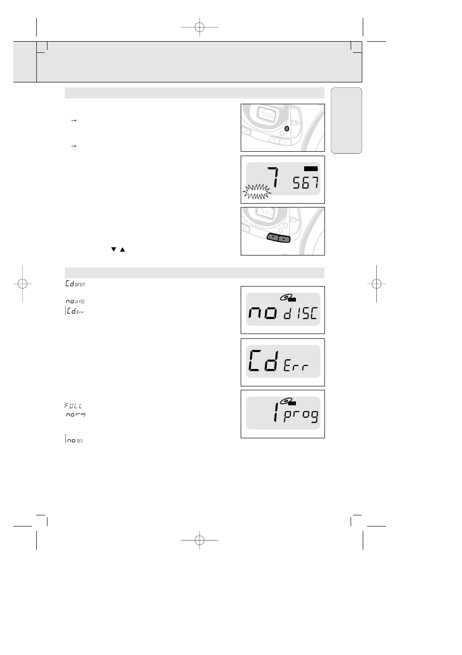 Digital tuner cd player, English, Slider to cd or tape | Modes: when the respective mode is activated, Program mode is active | Philips AZ 1025 User Manual | Page 11 / 44