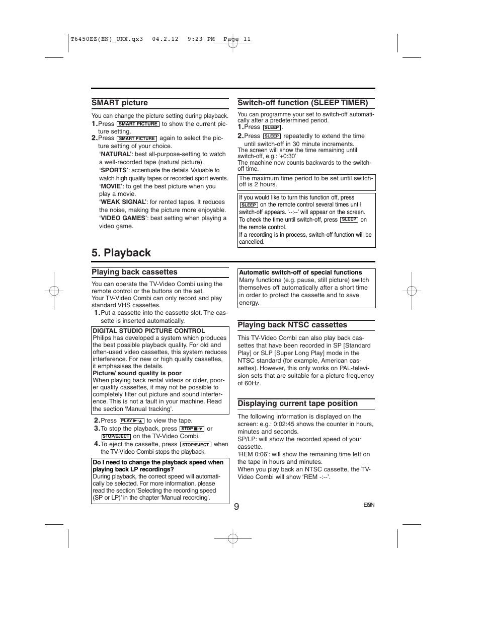 Playback | Philips 14PV385/07 User Manual | Page 11 / 20