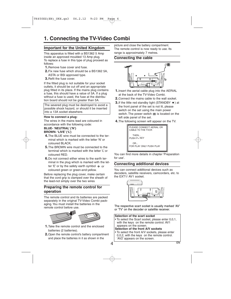 Connecting the tv-video combi | Philips 14PV385/07 User Manual | Page 6 / 20