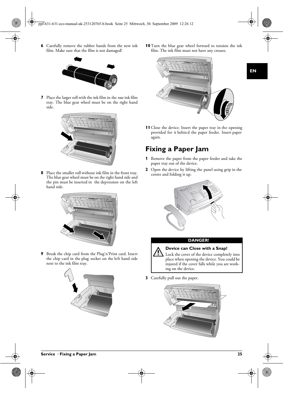 Fixing a paper jam | Philips MAGIC 5 ECO PPF 631 User Manual | Page 25 / 32