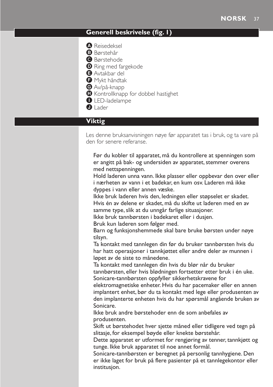 Norsk 37 | Philips HX7551 User Manual | Page 37 / 84