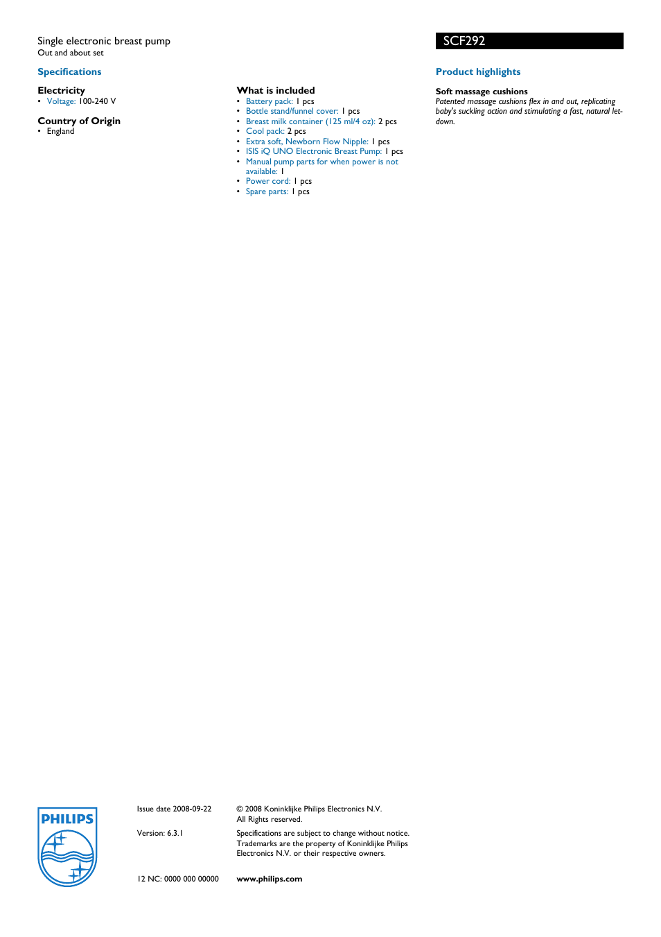 Scf292 | Philips SCF292/01 User Manual | Page 2 / 2