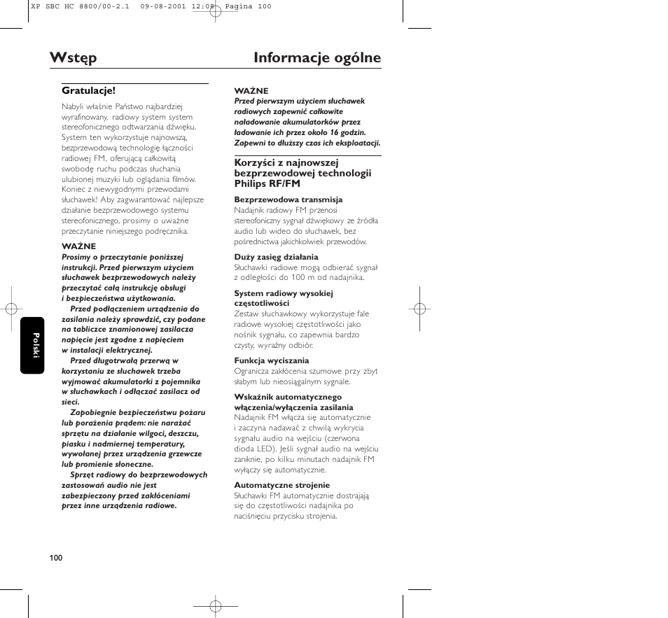 Wstęp informacje ogólne | Philips HC8800 User Manual | Page 100 / 133