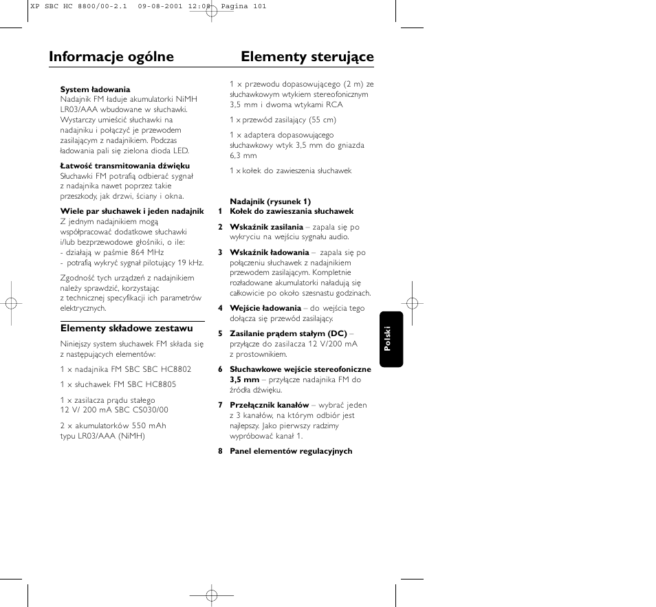 Informacje ogólne elementy sterujące | Philips HC8800 User Manual | Page 101 / 133