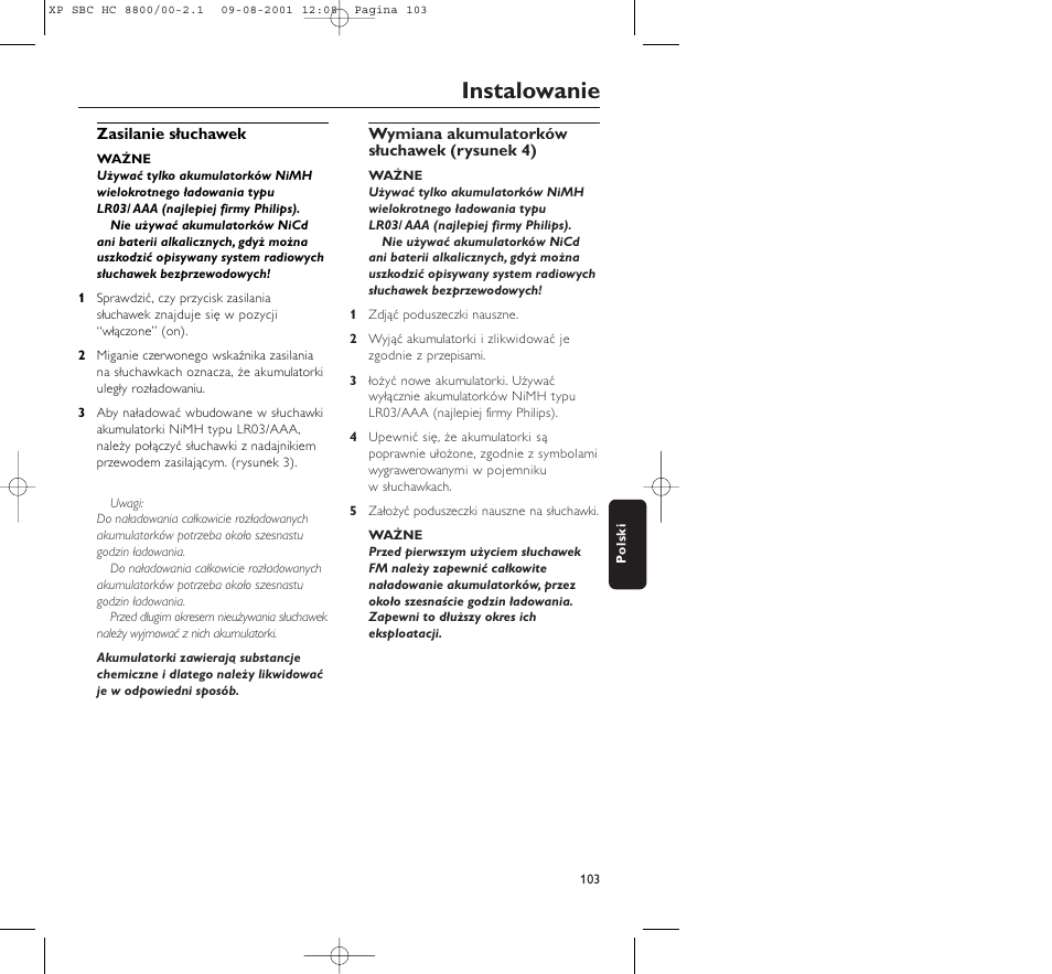 Instalowanie | Philips HC8800 User Manual | Page 103 / 133