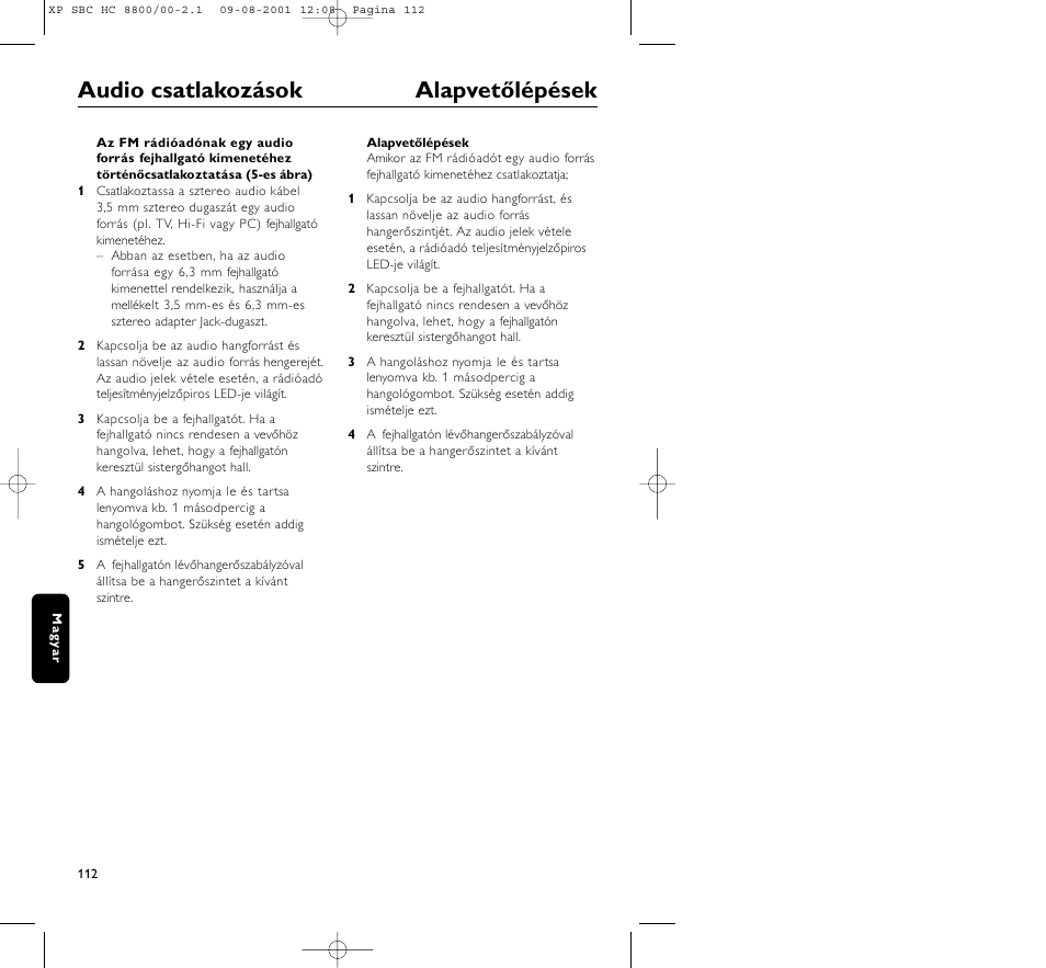 Audio csatlakozások alapvetőlépések | Philips HC8800 User Manual | Page 112 / 133