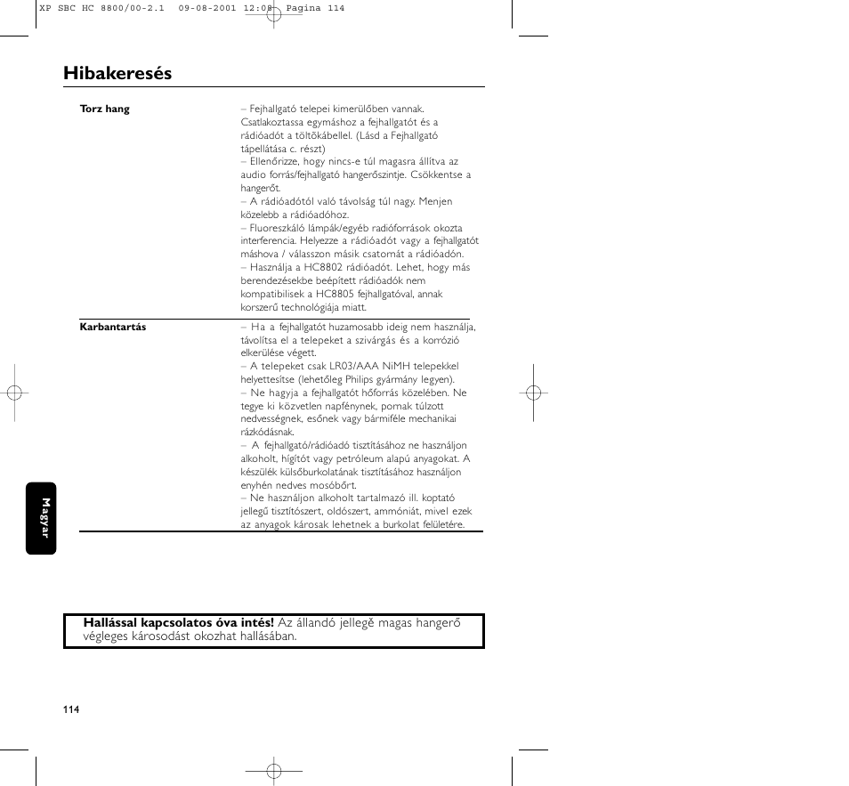 Hibakeresés | Philips HC8800 User Manual | Page 114 / 133