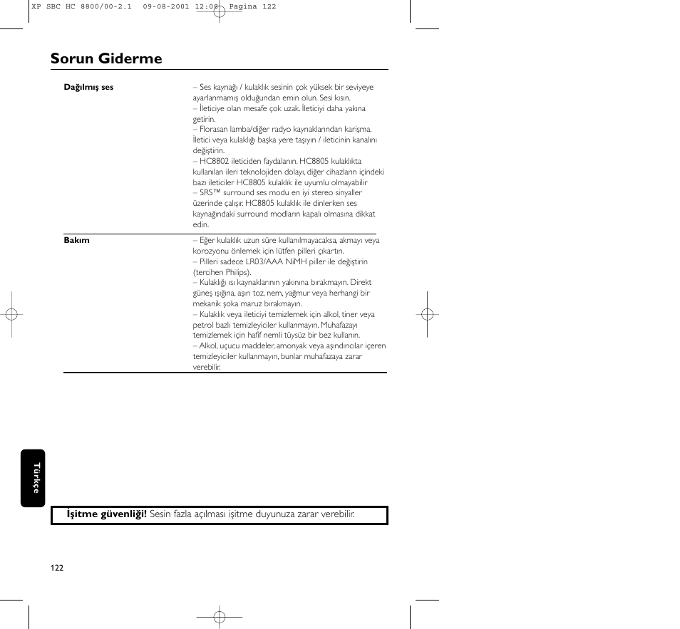 Sorun giderme | Philips HC8800 User Manual | Page 122 / 133