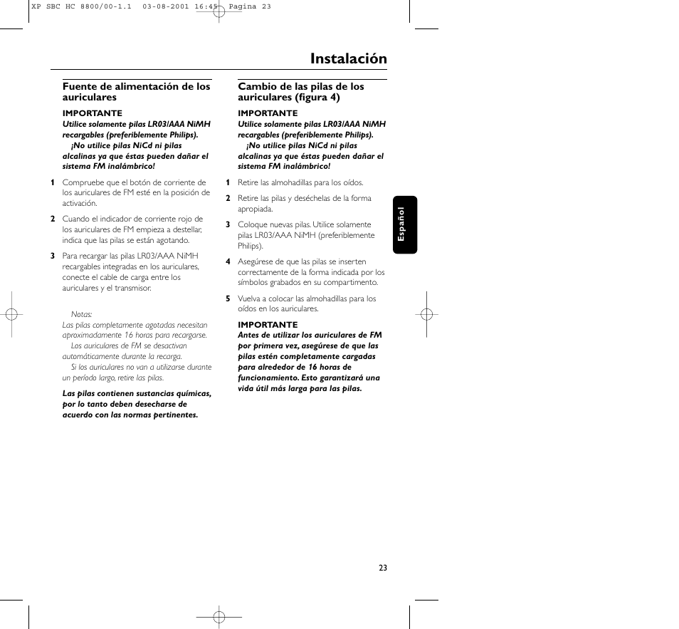 Instalación | Philips HC8800 User Manual | Page 23 / 133