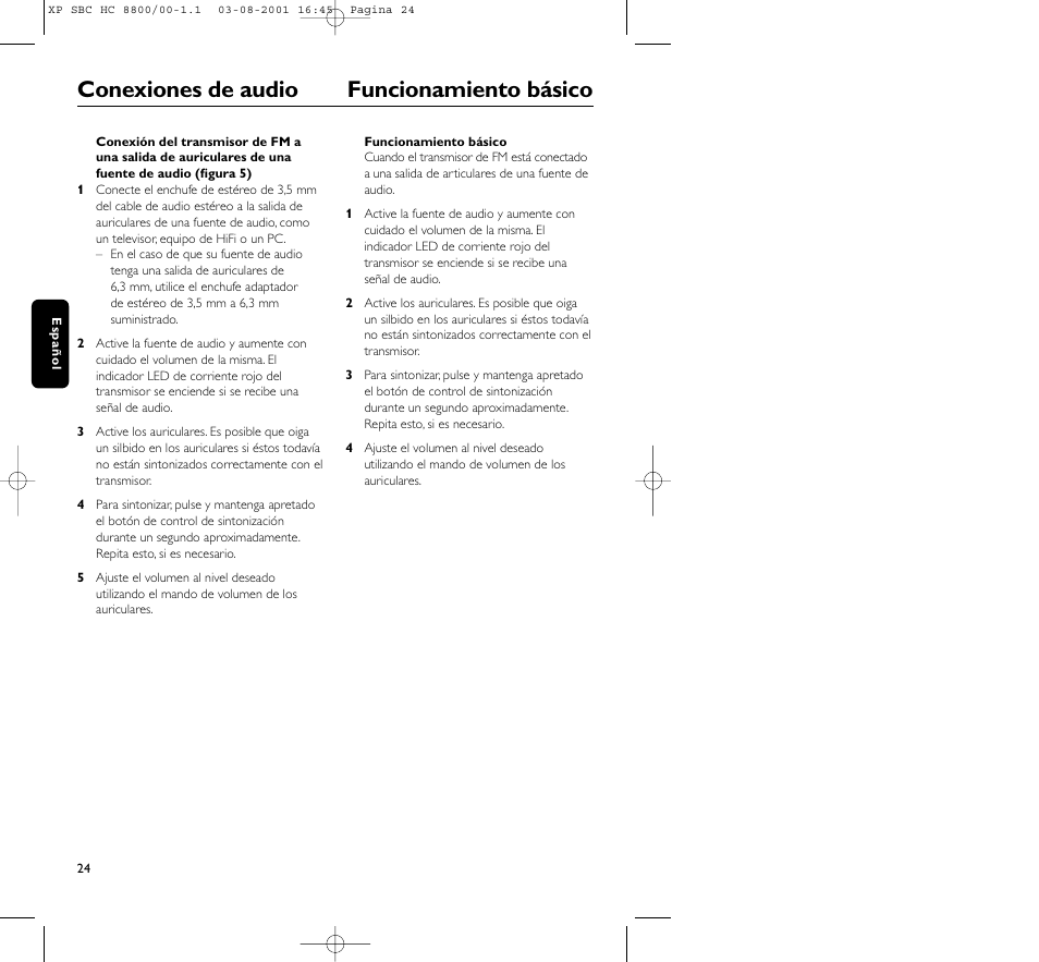 Conexiones de audio funcionamiento básico | Philips HC8800 User Manual | Page 24 / 133