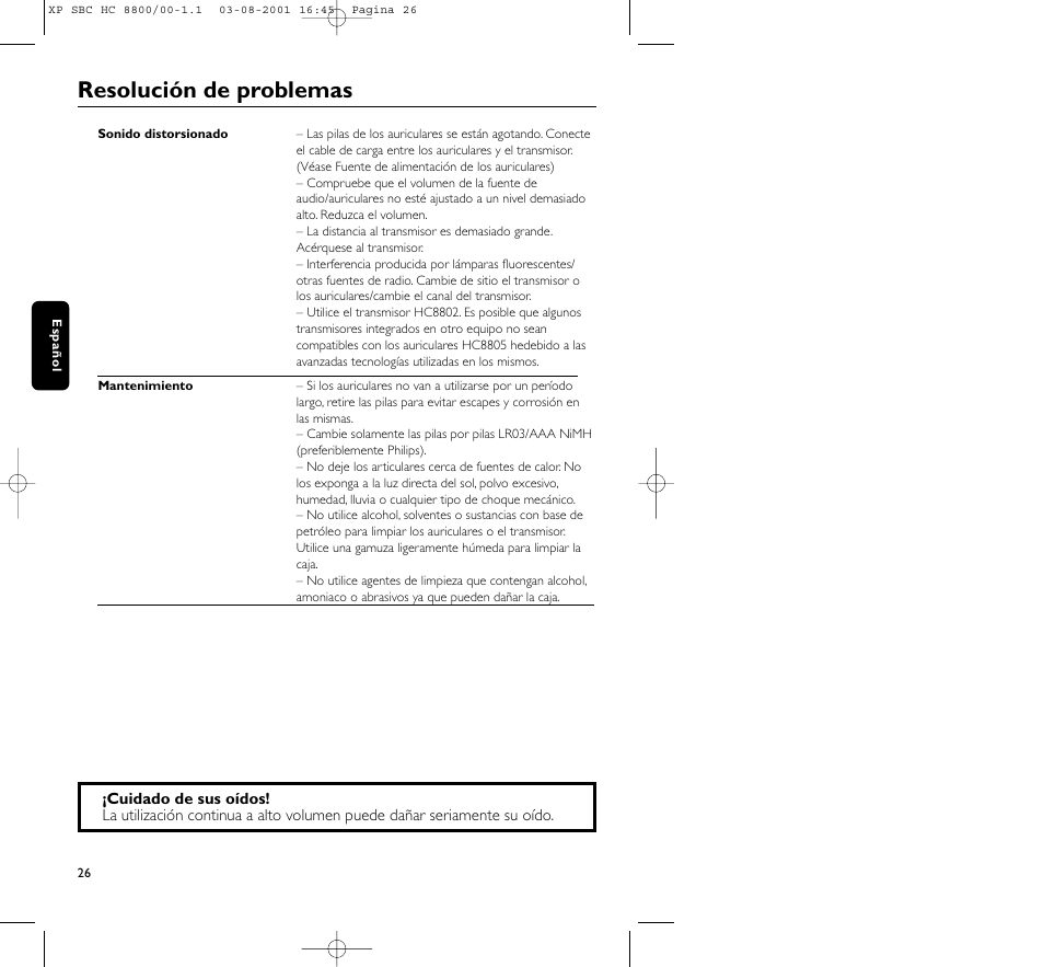 Resolución de problemas | Philips HC8800 User Manual | Page 26 / 133