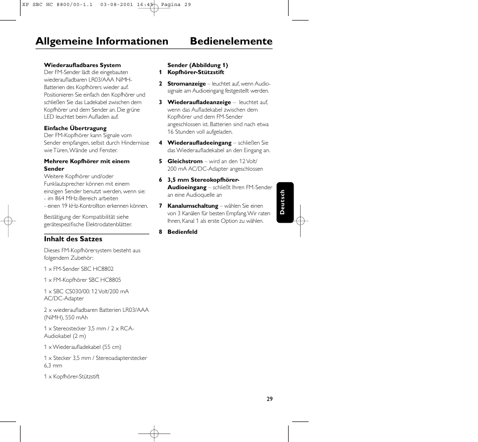 Allgemeine informationen bedienelemente | Philips HC8800 User Manual | Page 29 / 133