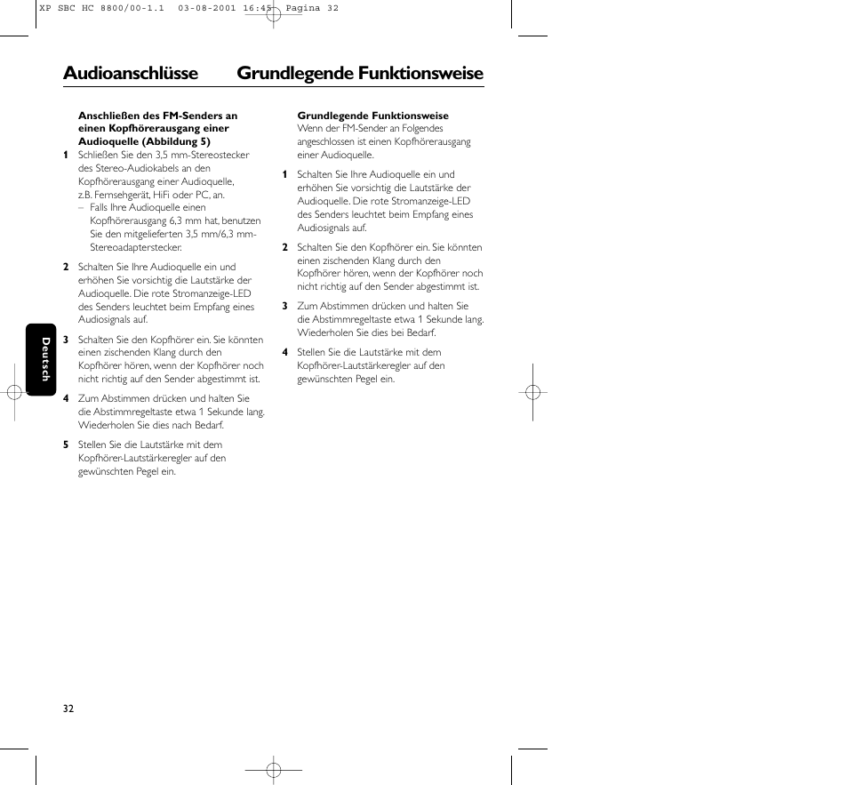 Audioanschlüsse grundlegende funktionsweise | Philips HC8800 User Manual | Page 32 / 133