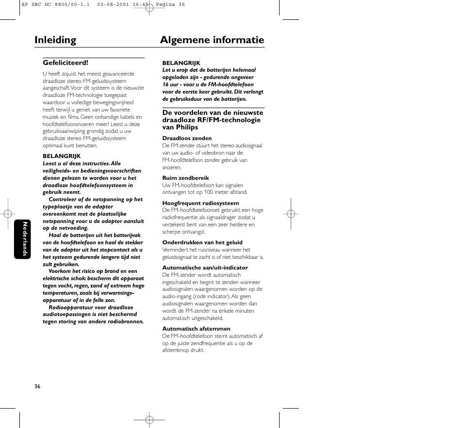 Inleiding algemene informatie | Philips HC8800 User Manual | Page 36 / 133