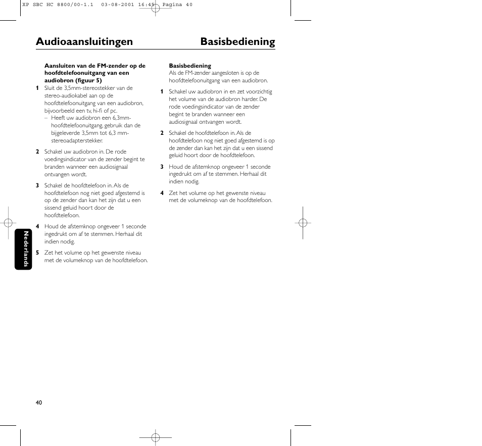 Audioaansluitingen basisbediening | Philips HC8800 User Manual | Page 40 / 133