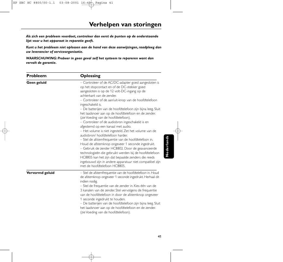 Verhelpen van storingen | Philips HC8800 User Manual | Page 41 / 133