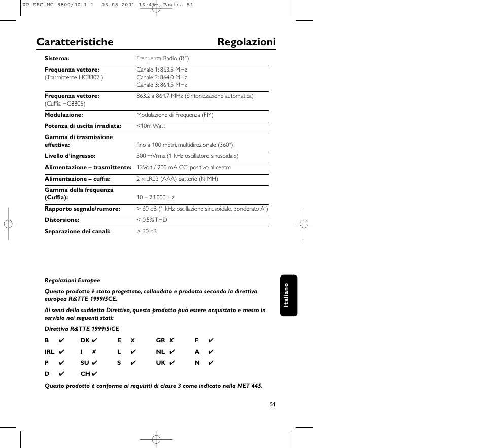 Caratteristiche regolazioni | Philips HC8800 User Manual | Page 51 / 133