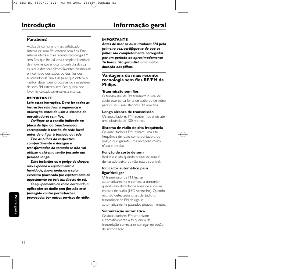 Introdução informação geral | Philips HC8800 User Manual | Page 52 / 133