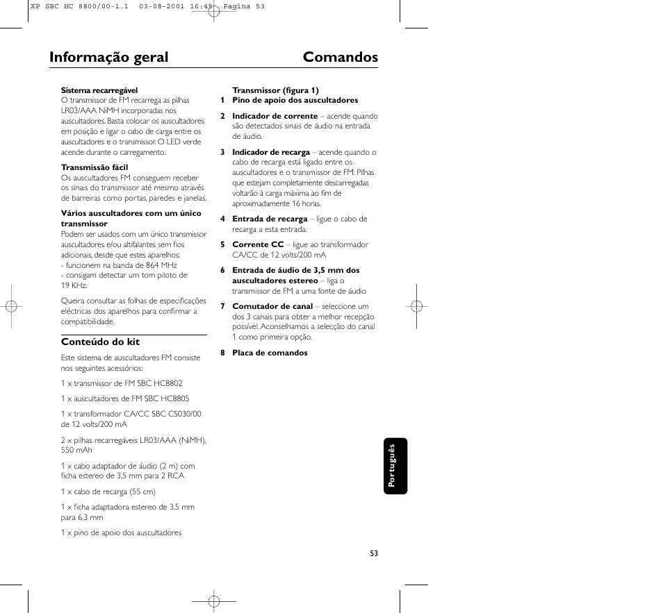 Informação geral comandos | Philips HC8800 User Manual | Page 53 / 133