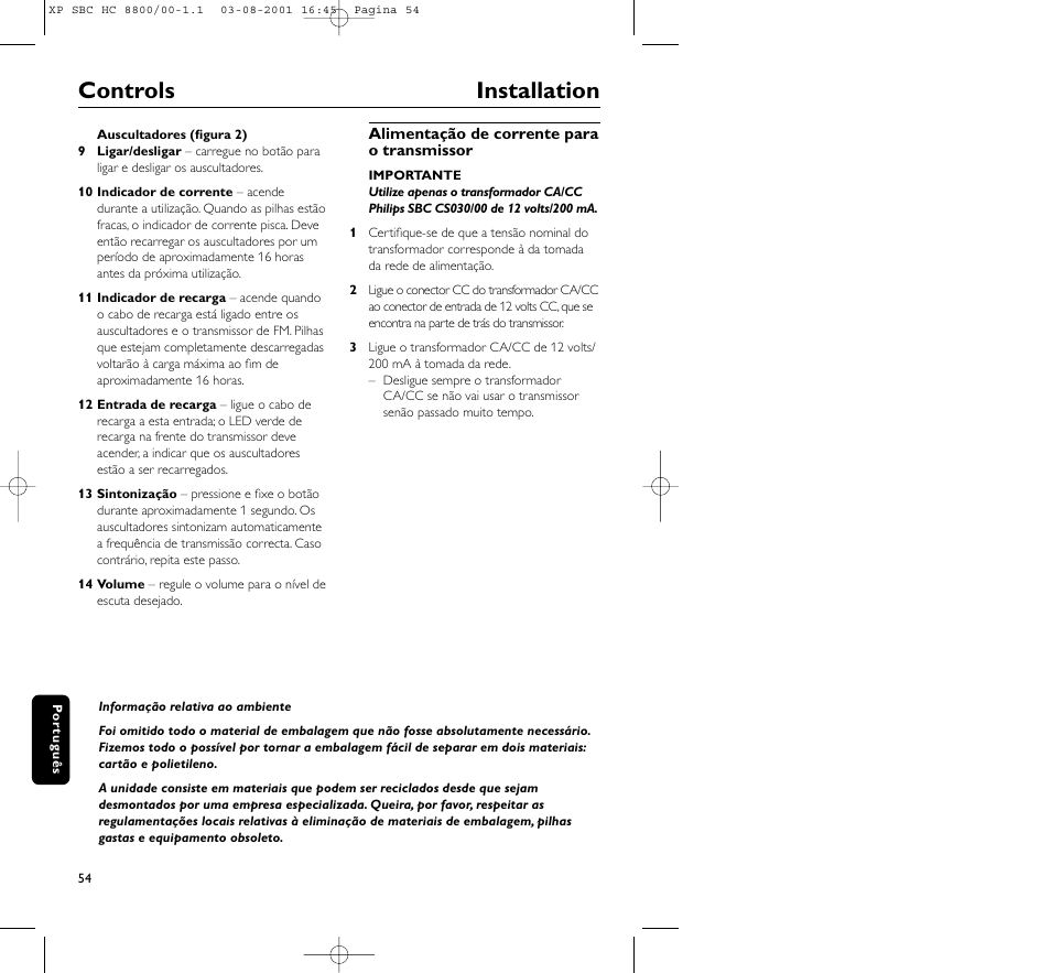 Controls installation | Philips HC8800 User Manual | Page 54 / 133