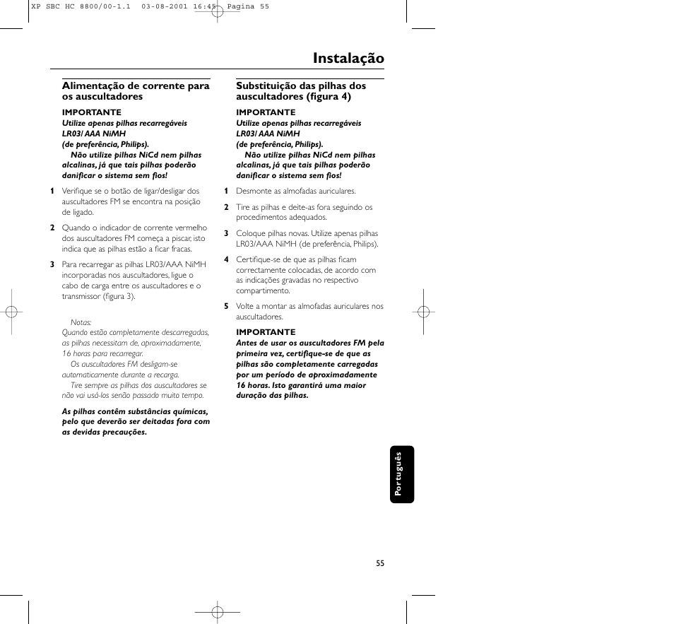 Instalação | Philips HC8800 User Manual | Page 55 / 133