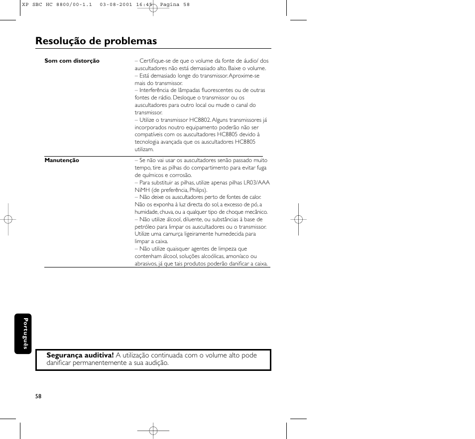 Resolução de problemas | Philips HC8800 User Manual | Page 58 / 133