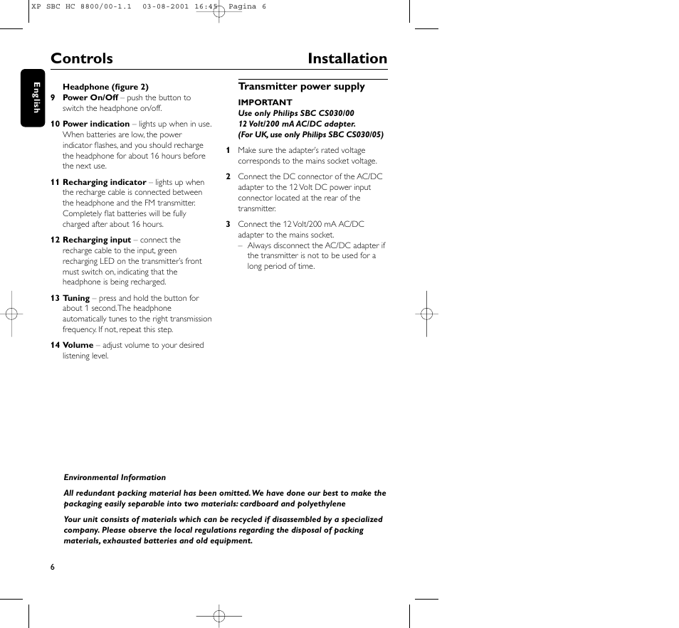 Controls installation | Philips HC8800 User Manual | Page 6 / 133