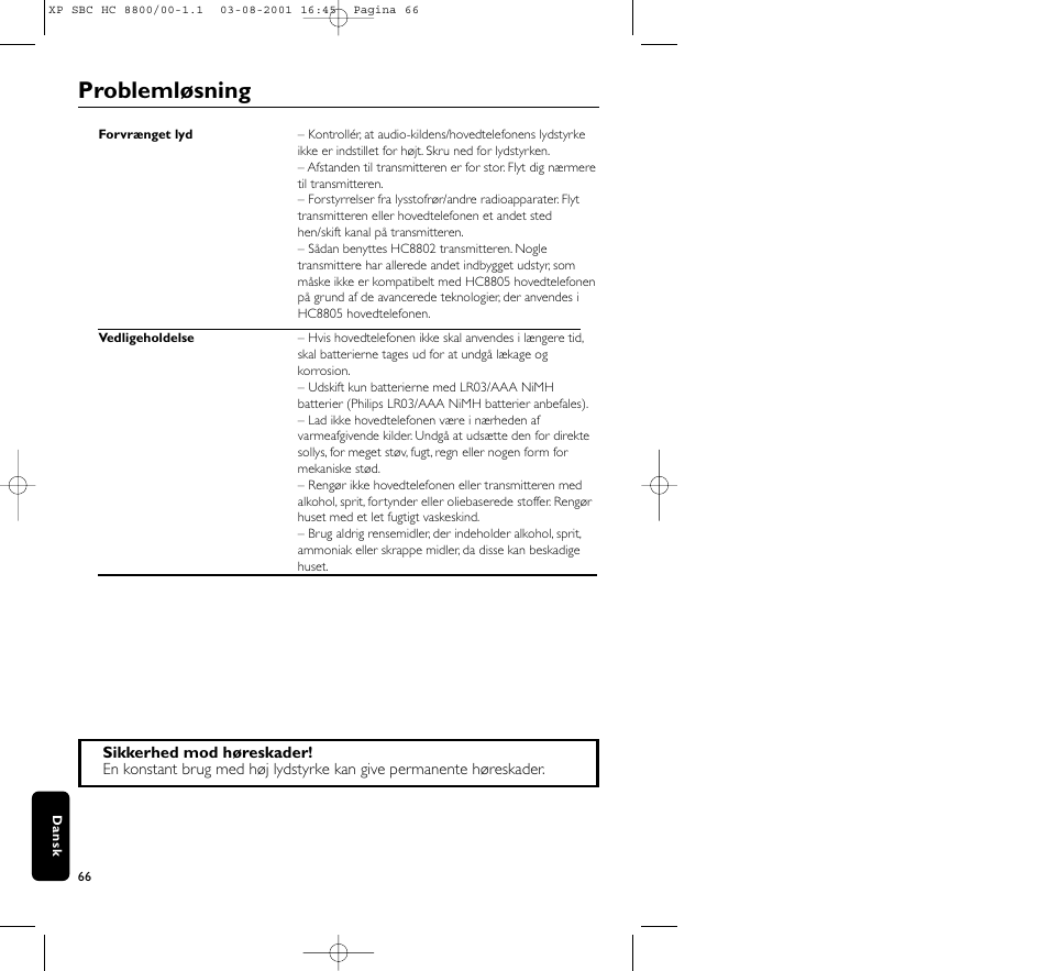 Problemløsning | Philips HC8800 User Manual | Page 66 / 133