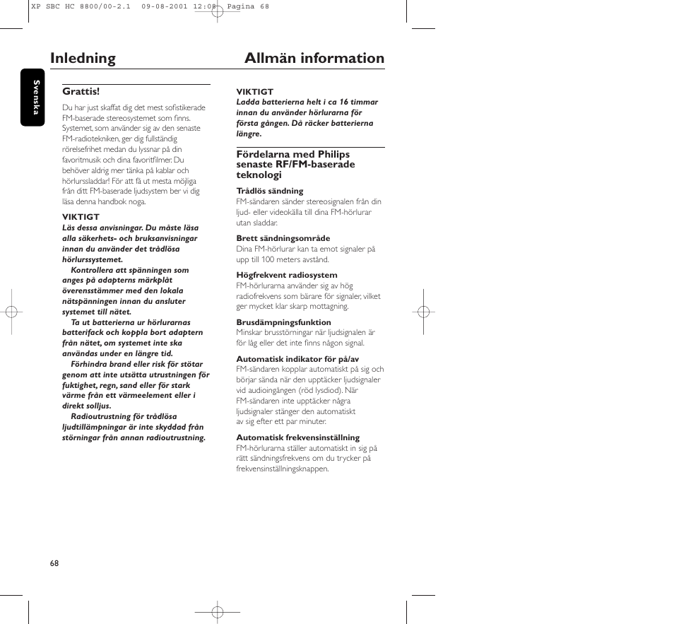 Inledning allmän information | Philips HC8800 User Manual | Page 68 / 133